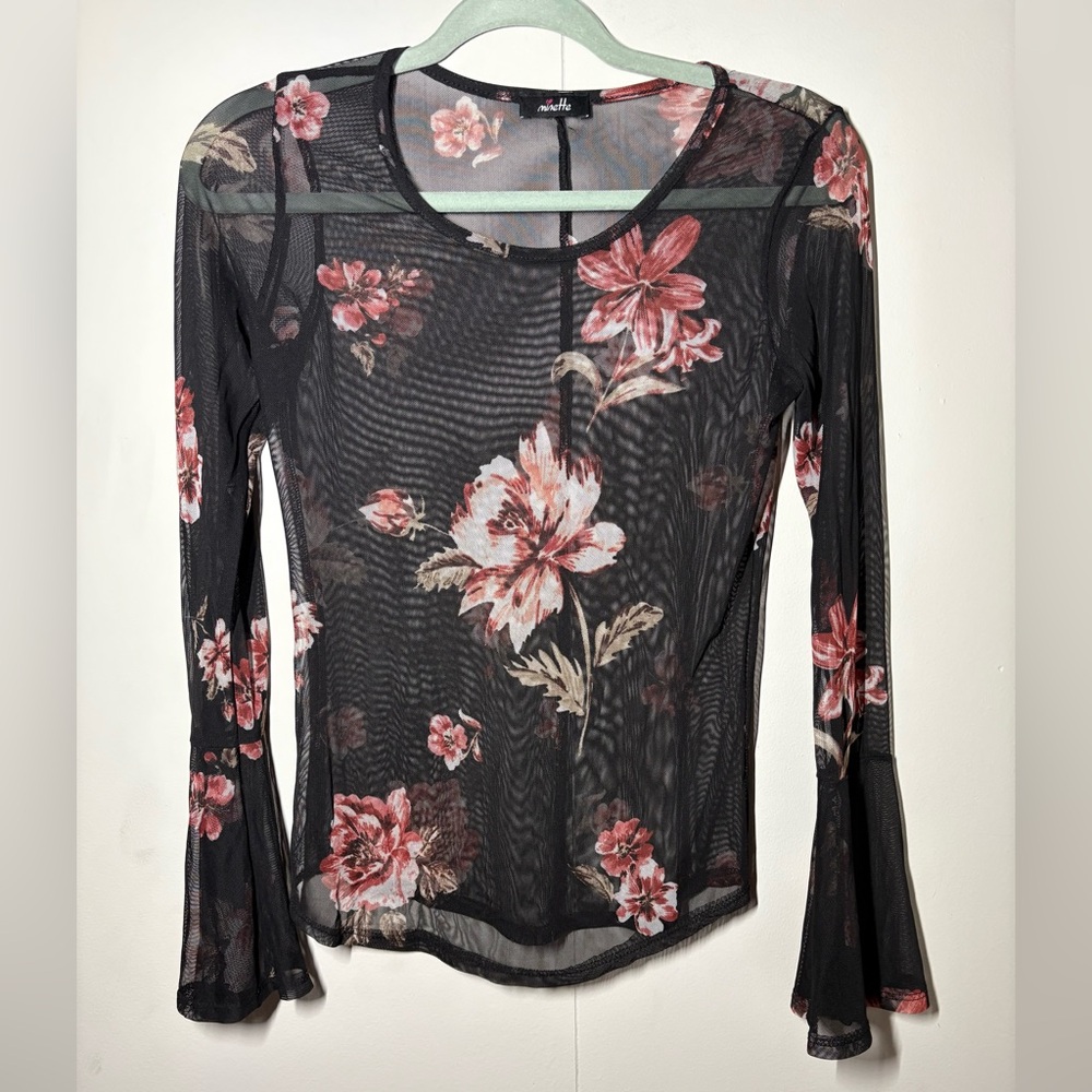 Minette Floral Mesh Long Sleeve Top